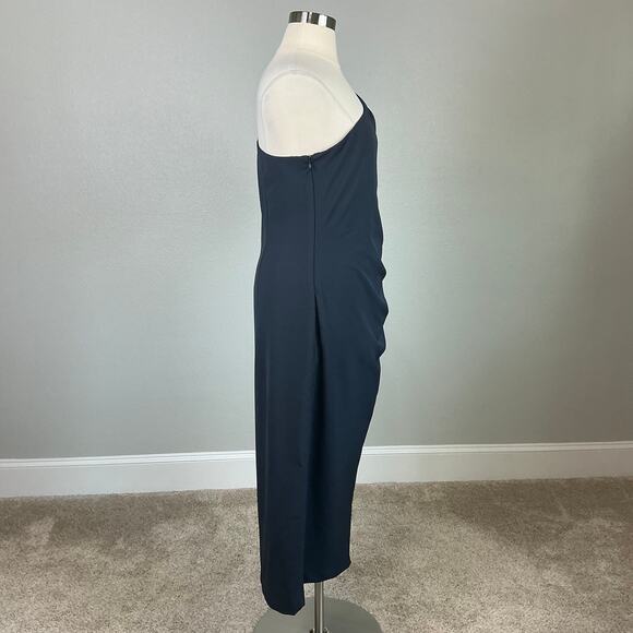 Ralph Lauren Women's Cocktail Dress Size 18 Blue Crepe One Shoulder Midi Sheath - Picture 3 of 13